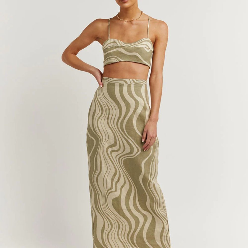 LIKE NEW Dissh Green Swirl Linen Skirt